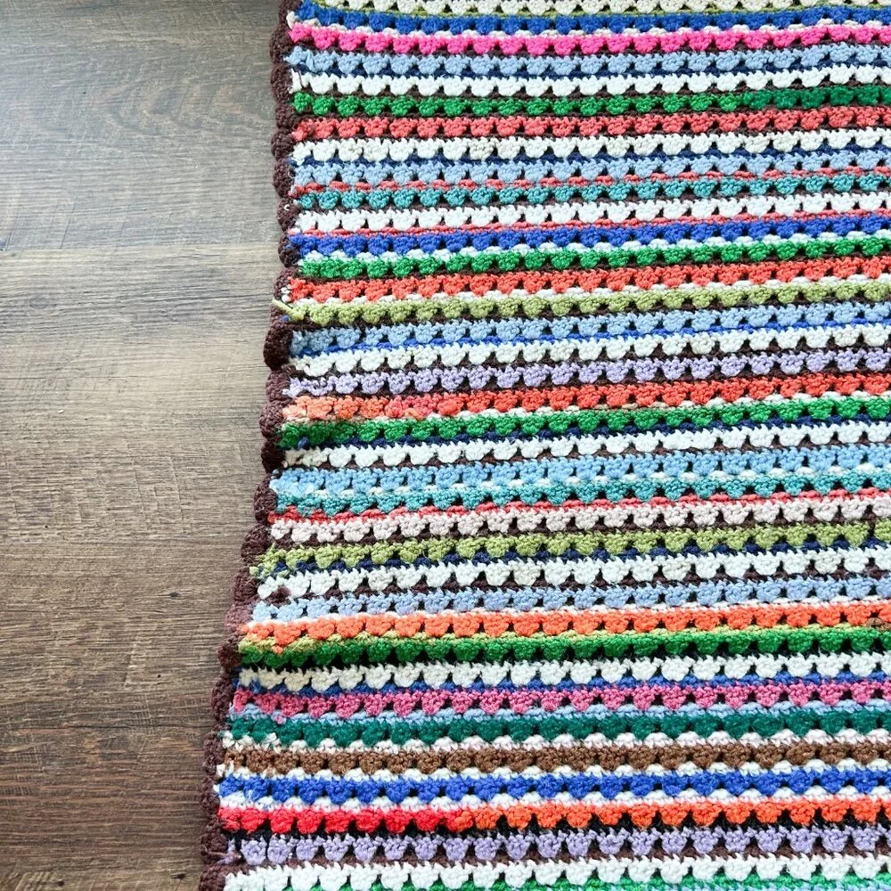 Vintage Knitted Blanket, 1970s Style, Funky Blanket, Handmade Hand Knit Blanket